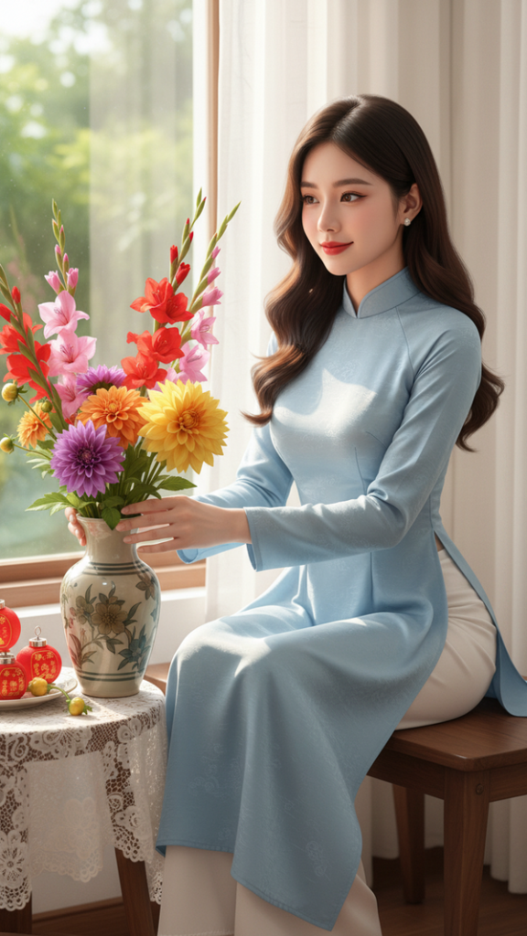 Chân dung thực tế của cô gái Việt trong áo dài giữa không gian Tết ấm áp