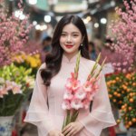 Chân dung trẻ trung với áo dài pastel trong chợ hoa Quang Ba