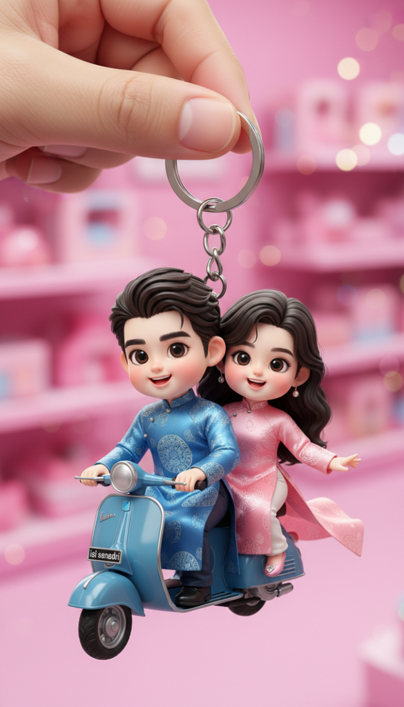 Vẽ chân dung sống động về cặp đôi nhỏ xinh trong áo dài trên xe máy vintage