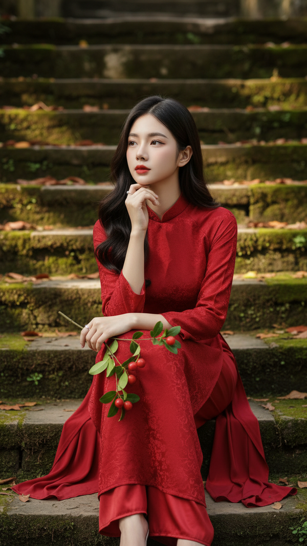 Chân dung cô gái Việt trong ao dài giữa khung cảnh cổ kính và ấm áp