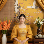 Chân dung phụ nữ trẻ Việt Nam trong trang phục truyền thống lôi cuốn và thanh lịch
