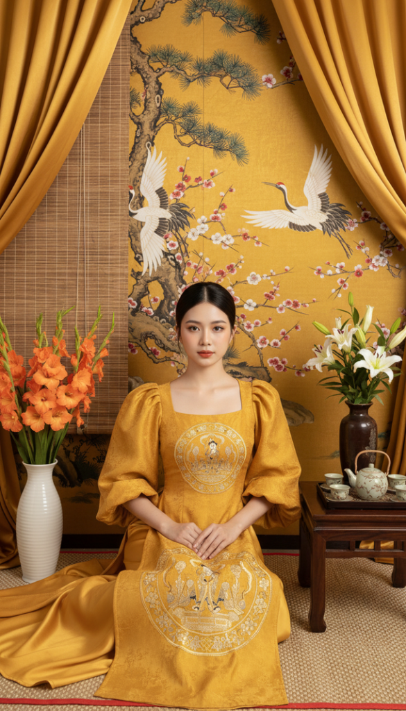 Chân dung phụ nữ trẻ Việt Nam trong trang phục truyền thống lôi cuốn và thanh lịch