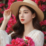 Chân dung cô gái trẻ với vẻ đẹp lãng mạn giữa rừng hoa giấy fuchsia