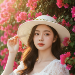 Vẽ chân dung cô gái Đông Á với ánh sáng tự nhiên tuyệt đẹp và hoa giấy rực rỡ