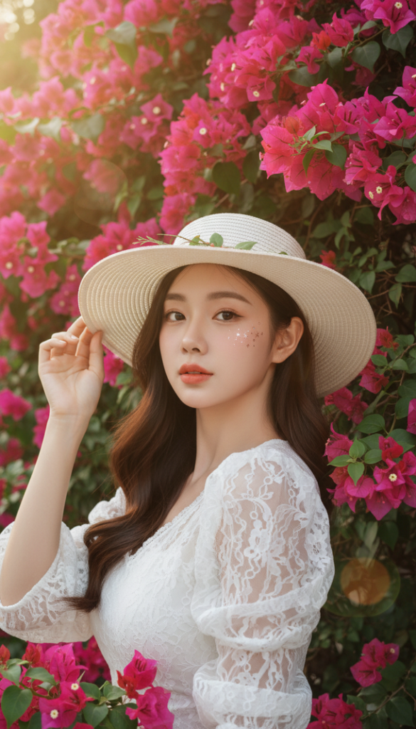 Chân dung thực tế của cô gái trẻ dưới ánh hoàng hôn lãng mạn