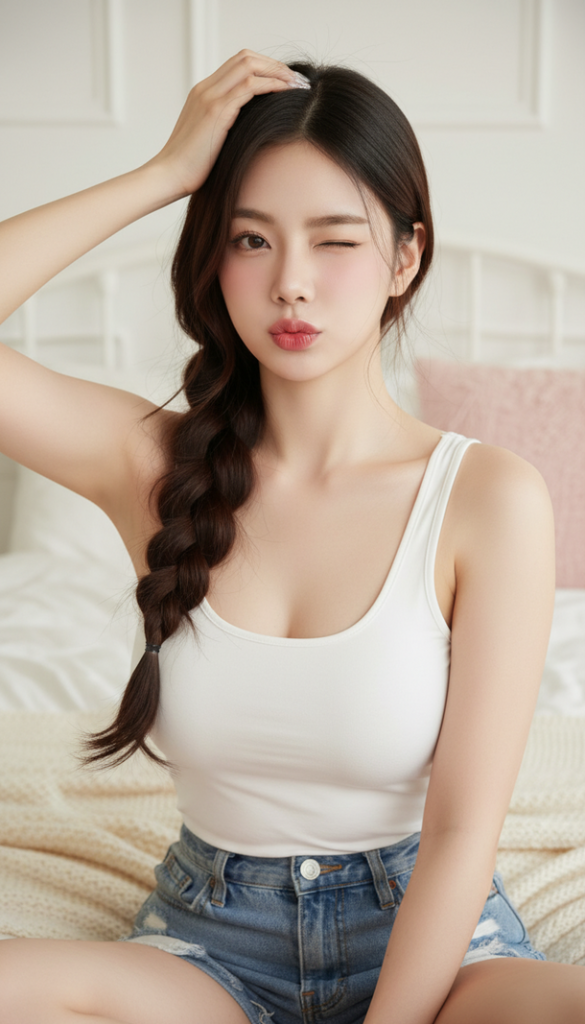 Chân dung cô gái trẻ đẹp tự nhiên trong phòng ngủ tối giản, ảnh 8K sắc nét