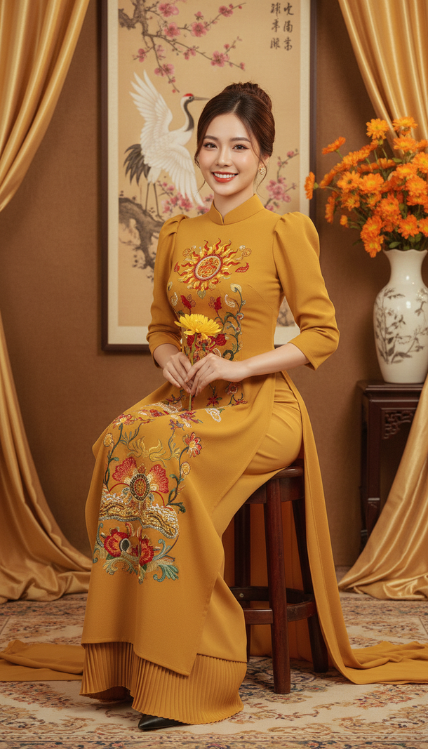 Chân dung người phụ nữ Việt Nam xinh đẹp trong áo dài truyền thống rực rỡ