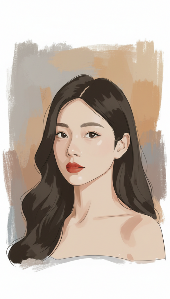 Vẽ chân dung thực tế của cô gái trẻ với phong cách hiện đại và cảm xúc rõ nét
