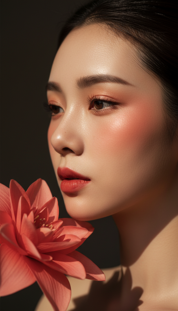 Chân dung nghệ thuật gần gũi của cô gái với sắc đỏ rực rỡ và ánh sáng mạnh mẽ