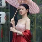 Chân dung thực tế của người phụ nữ trẻ trong khung cảnh Nhật Bản lịch thiệp