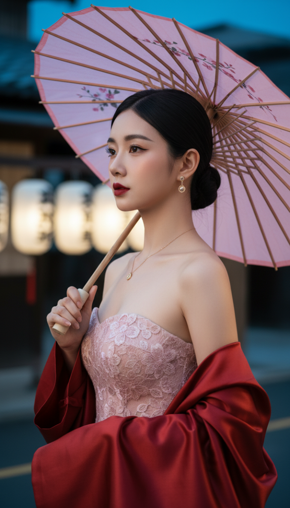 Chân dung trẻ trung trong khung cảnh truyền thống Nhật Bản với phong cách điện ảnh cao cấp