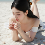 Vẽ tranh chân dung cô gái trẻ trên bãi biển không chỉnh sửa, 100% giống ảnh gốc