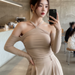 Tự chụp hình selfie thời thượng với bộ đồ nude thanh lịch và phong cách quyến rũ