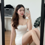 Chân dung cô gái trẻ trong gương với vẻ đẹp tự nhiên và phong cách hiện đại