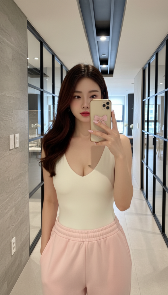 Tạo chân dung selfie gương sắc nét của cô gái trẻ phong cách thời trang hiện đại