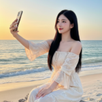 Vẽ chân dung thiếu nữ sắc nét tự nhiên tại bãi biển lúc hoàng hôn