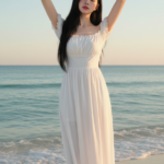 Tạo chân dung thực tế của cô gái trẻ trên bãi biển không chỉnh sửa hình ảnh