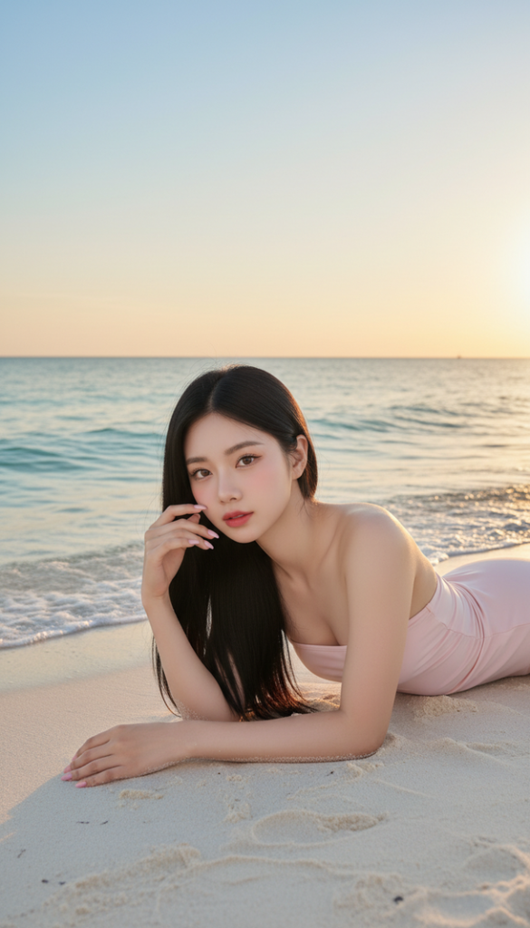 Vẽ chân dung thiếu nữ trên bãi biển với vẻ đẹp tự nhiên và sống động