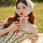 Bức chân dung thực tế của cô gái trẻ trong không gian vườn đẹp như mơ