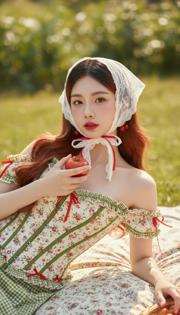 Bức chân dung thực tế của cô gái trẻ trong không gian vườn đẹp như mơ