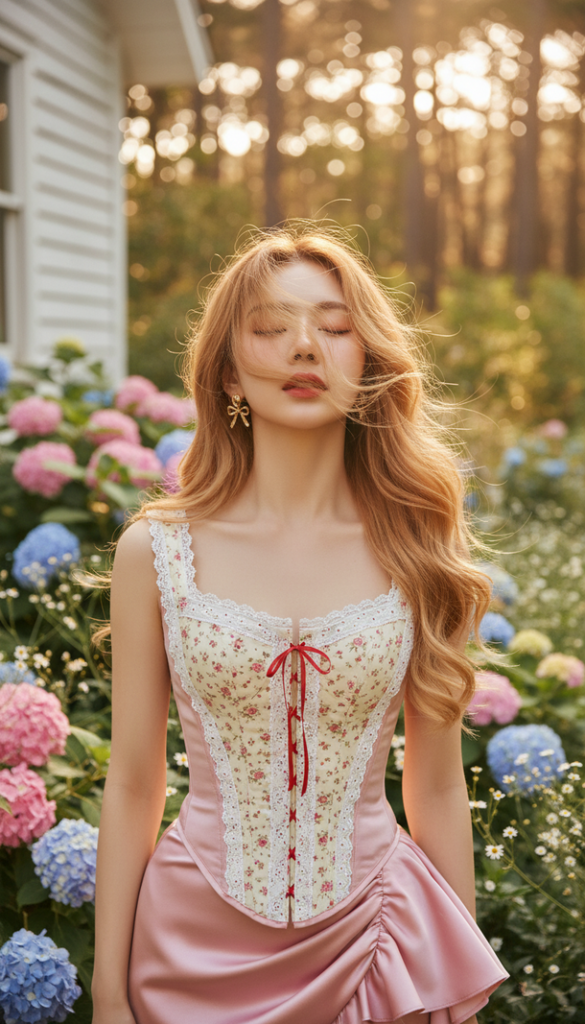 Chân dung thực tế cô gái trẻ trong khu vườn cổ tích rực rỡ sắc hoa