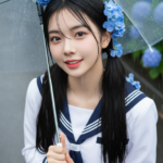 Chân dung cô gái trẻ trong trang phục Nhật giữa cơn mưa lãng mạn