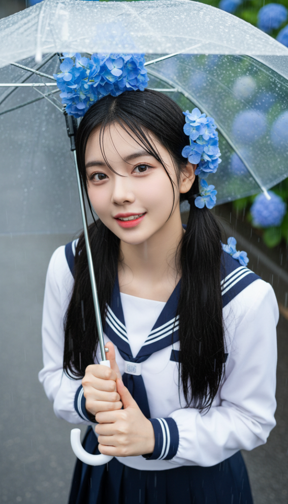 Chân dung cô gái trẻ trong trang phục Nhật giữa cơn mưa lãng mạn