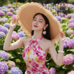 Tạo chân dung nữ sinh đẹp rực rỡ giữa vườn hoa cẩm tú cầu tuyệt sắc