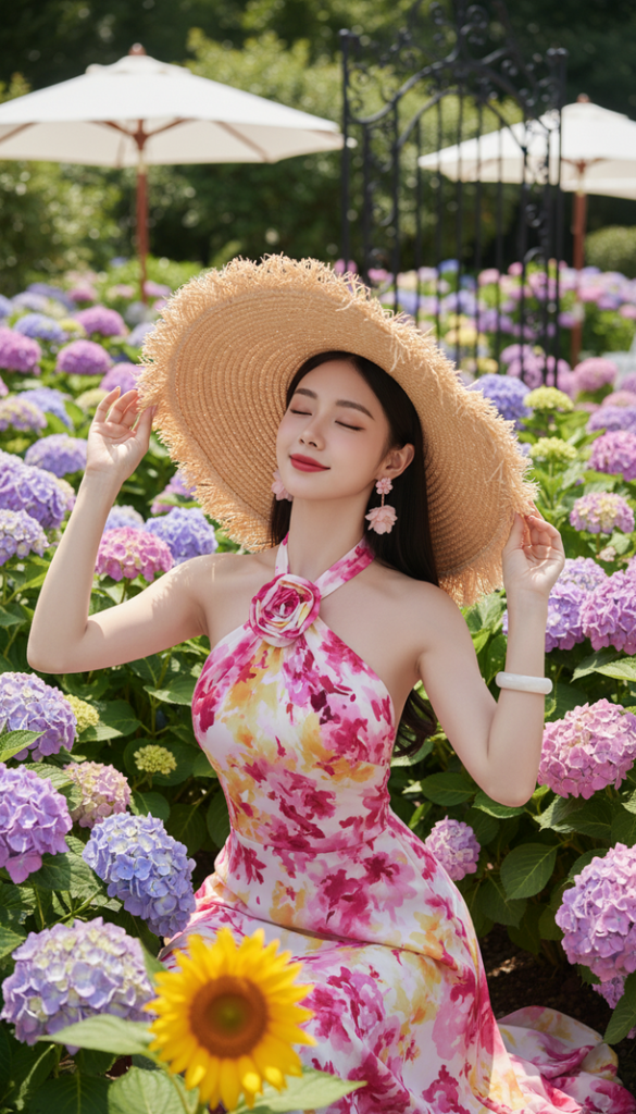 Tạo chân dung nữ sinh đẹp rực rỡ giữa vườn hoa cẩm tú cầu tuyệt sắc