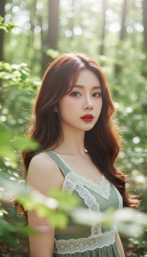 Chân dung thanh lịch của cô gái trẻ giữa rừng xanh mát với phong cách thời trang hiện đại