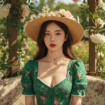 Chân dung nữ thanh lịch với ánh sáng ấm áp trong không gian vườn tuyệt đẹp