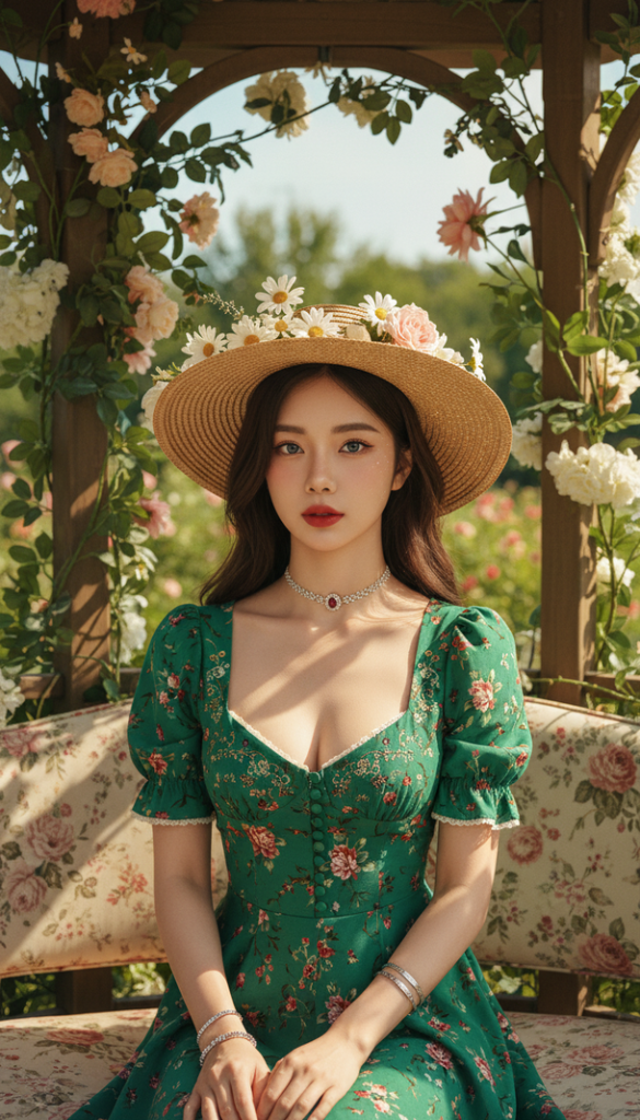 Chân dung nữ thanh lịch với ánh sáng ấm áp trong không gian vườn tuyệt đẹp