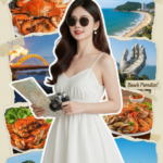 Vẽ chân dung cô gái Việt Nam du lịch Đà Nẵng với phong cách vintage hiện đại