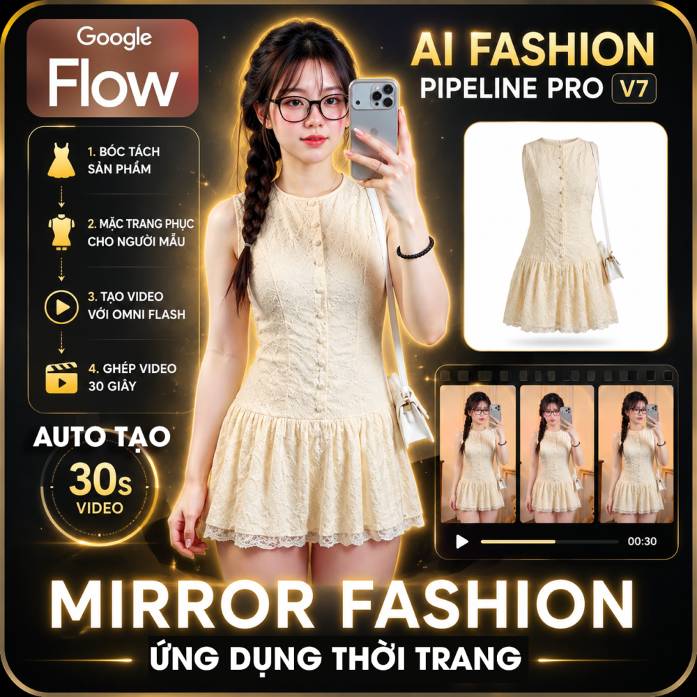 FLOW App - Ứng dụng thời trang Chủ đề "Thử đồ trước gương" tự động tạo video 30 giây chuẩn Affiliate