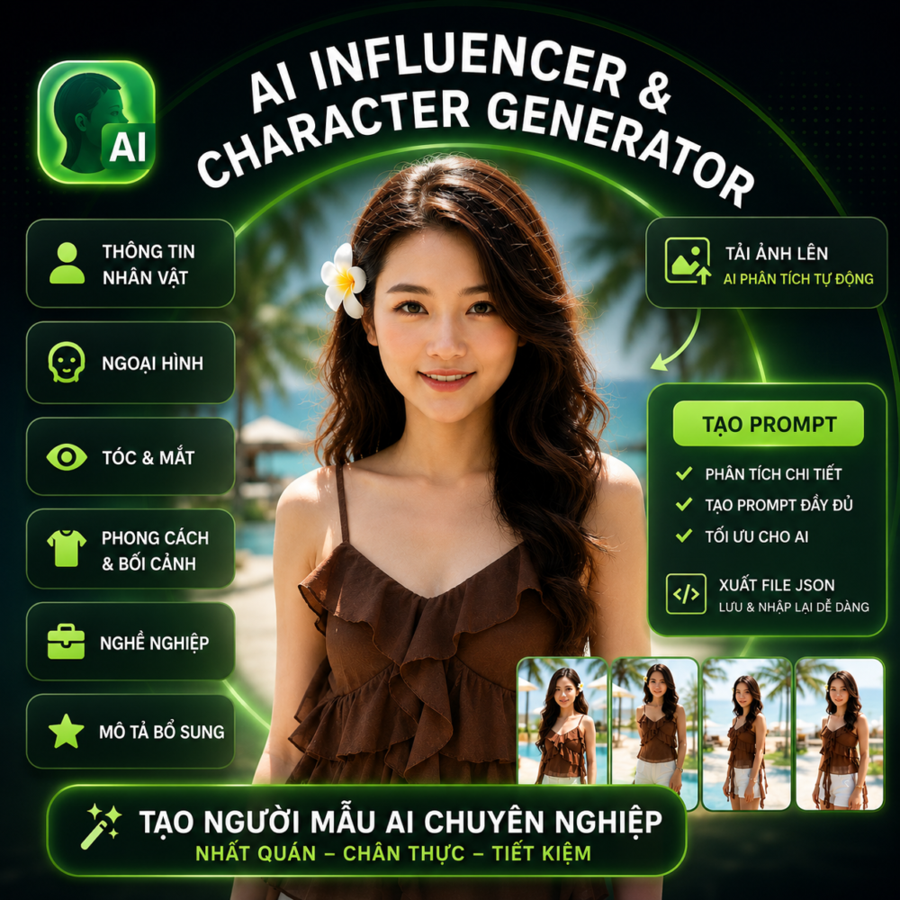 Ứng dụng Tạo Người Mẫu AI Chuyên Nghiệp Cho UGC, Affiliate Và Content Marketing - AI Influencer & Character Generator
