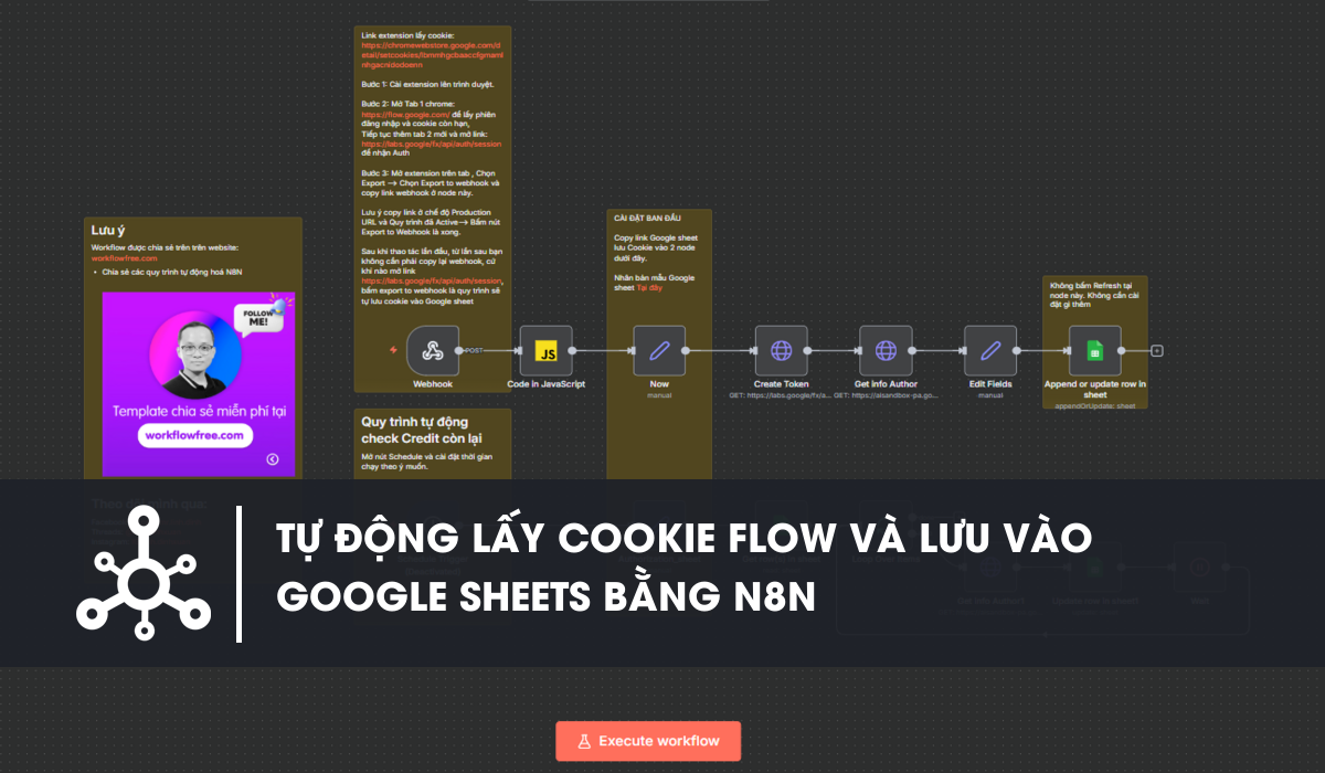 Workflow n8n Quy trình tự động lấy và lưu trữ cookie từ FLOW vào Google Sheets bằng n8n
